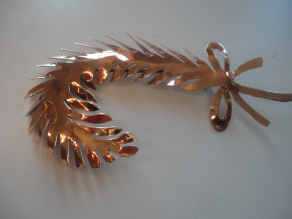 Vintage Silver Copper Feather Pin with Bow, Feather Pin, Feather Brooch, Electroformed Feather Pin, Stuart Nye Feather Brooch, Feather, Pin