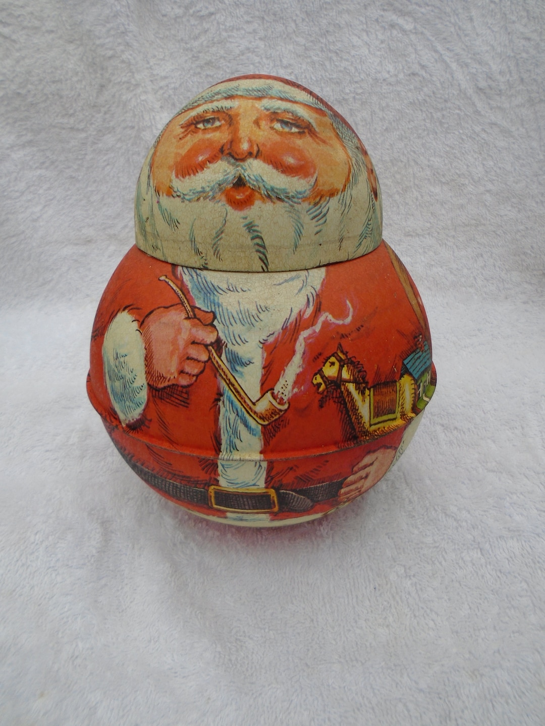 Vintage Bristol Ware Roly Poly Tin Santa Made in USA, Tin Santa, Santa ...