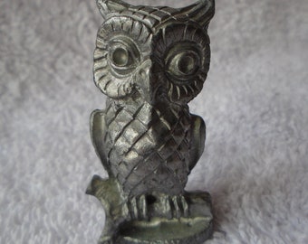Vintage WHL Solid Metal Hand Crafted Owl on Branch, Silver Metal Owl Numbered 24/92, WHL Solid Metal Owl, Bookshelf Decor, Owl, Mini Owl