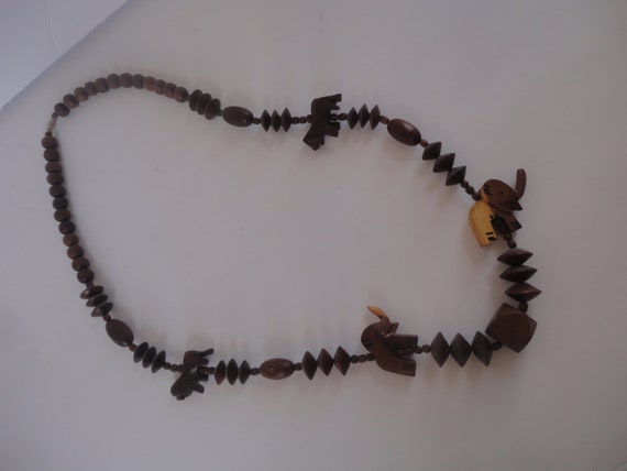 Vintage African Safari Wood Chunky Necklace, Larg… - image 1