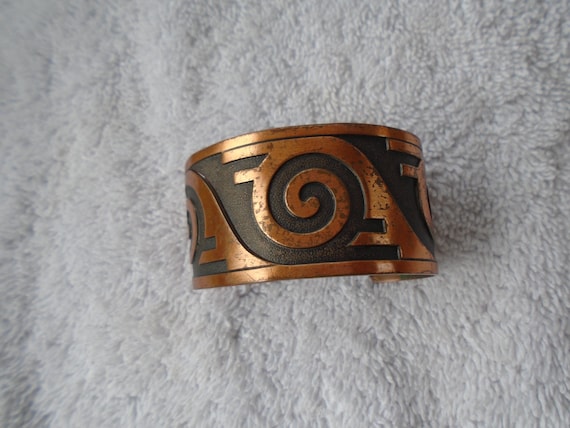 Vintage Solid Copper Black Tone Cuff Bracelet, Cu… - image 8