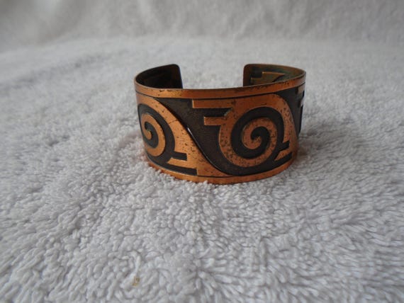 Vintage Solid Copper Black Tone Cuff Bracelet, Cu… - image 4