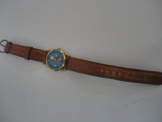 Vintage Working Disney Tigger Battery Watch Leath… - image 3