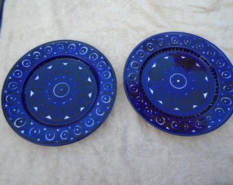 Vintage Arabian Pair of Blue White Stoneware Valencia Plates Made in Finland, Ulla Procope Arabian Dinner Plates, Blue White Kitchen, Arabia