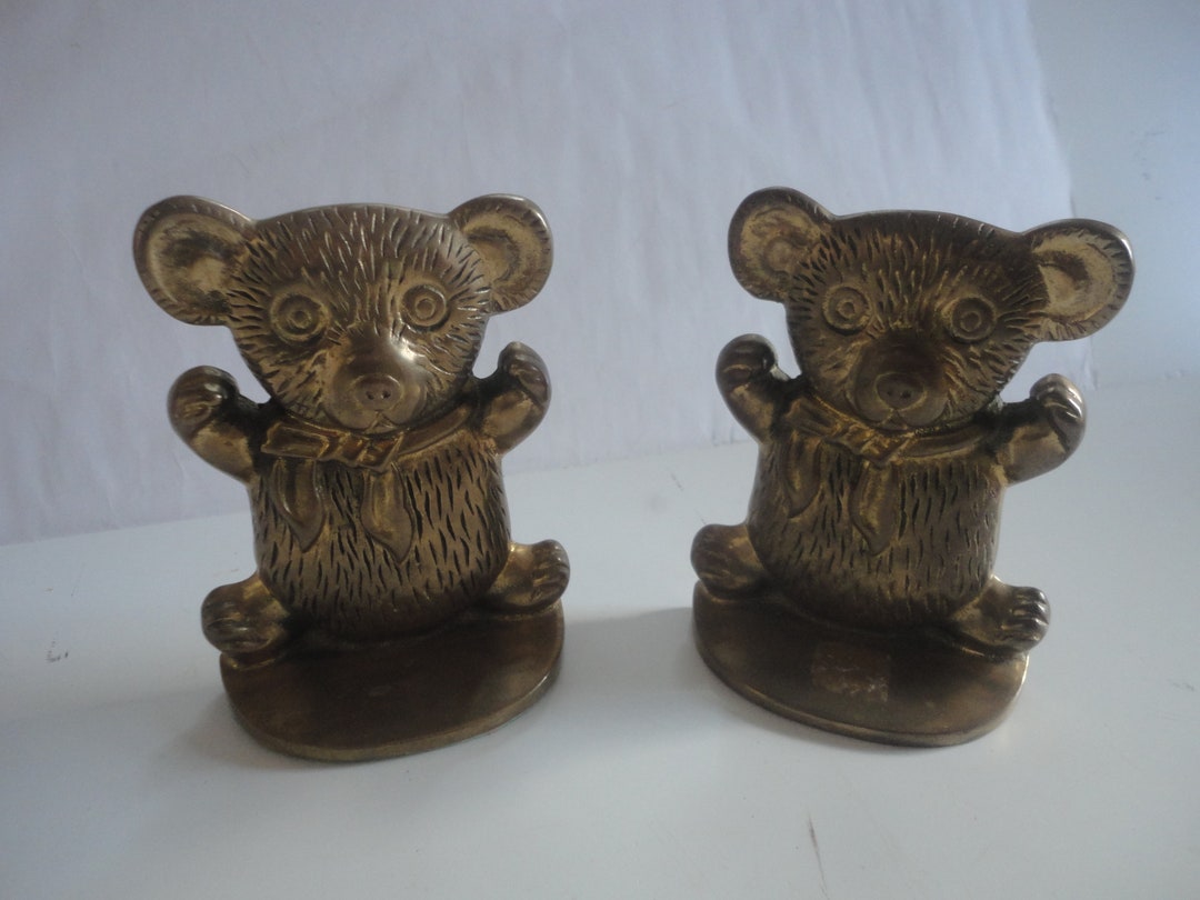 Vintage Pair of Solid Brass Teddy Bear Bookends, Brass Teddy Bear