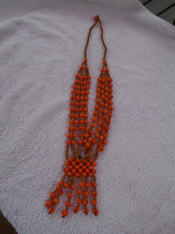 Vintage Four Strand Orange Seed Beige Seed Necklac