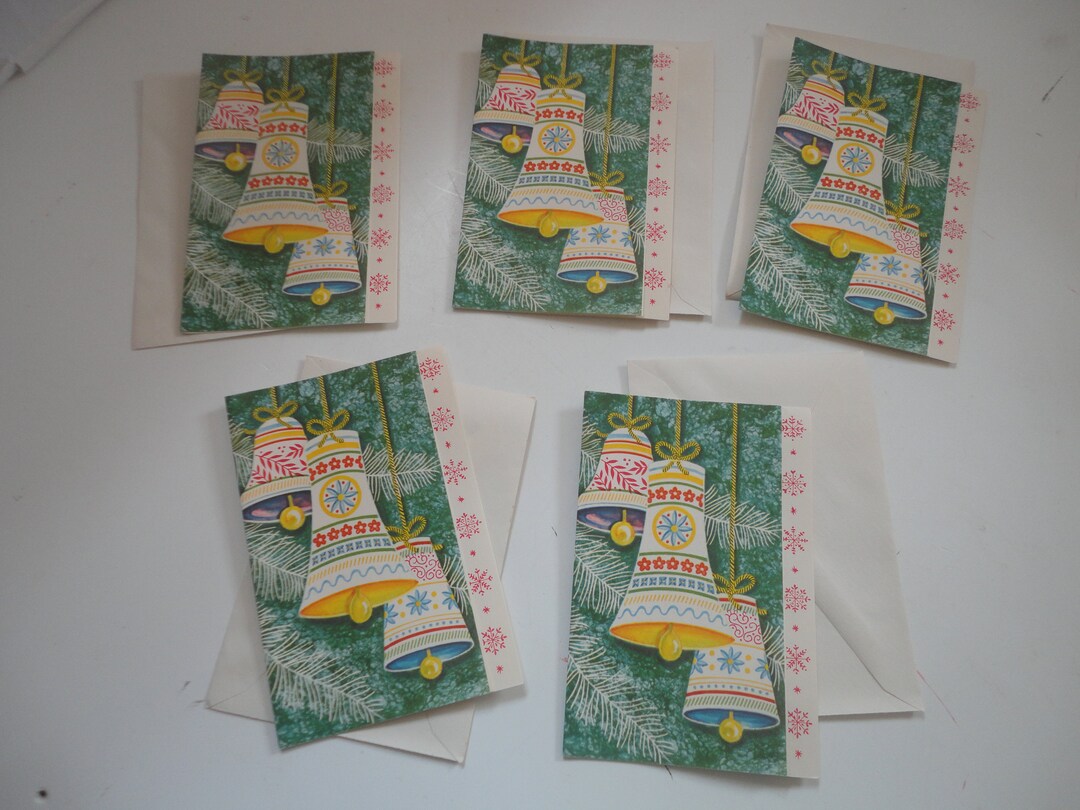Vintage Unused Christmas Bell Cards With Envelopes, Bell Christmas