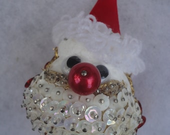 Vintage Red White Sequins Push Pin Santa Ornaments, Hand Crafted Santa Ornament, Santa, Santa Claus, Santa Ornament, Christmas,Holiday Decor