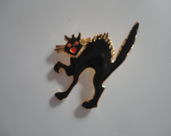 Vintage Metal Black Cat Paquette Brooch, Paquette Halloween Black Cat Brooch, Halloween Black Cat Pin, Halloween Brooch, Halloween Pin, Cat