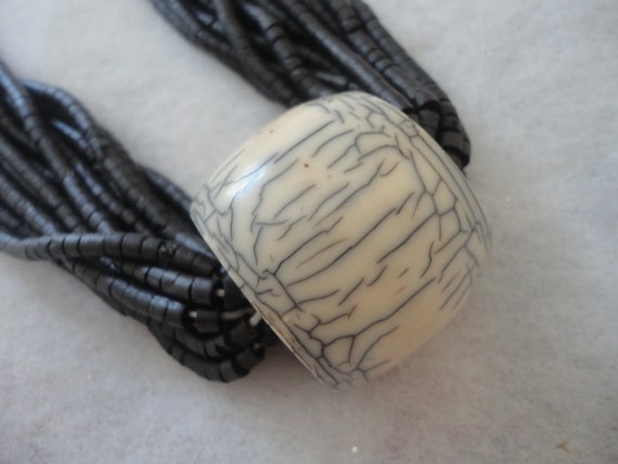 Vintage Chunky Black Seed Bead Ivory Resin Africa… - image 2