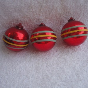Vintage Red Plastic Stripped Christmas Ornaments, Red Ornaments, Trio Red Ornaments, Stripped Ornaments, Christmas Tree, Ornament, Stripped