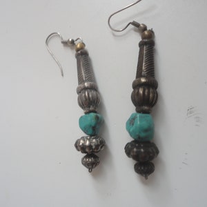 Vintage Sterling Silver Turquoise Dangle Southwestern Earrings, Silver, Turquoise, Mexican Earrings, Dangle Earrings, Turquoise Earrings