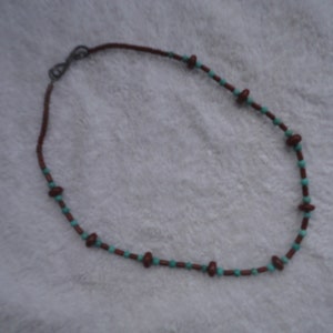 Vintage Small Beaded Turquoise Brown Coral Summertime Choker, Brown Coral Choker, Choker, Beaded Choker, Turquoise Choker, Summer Jewelry