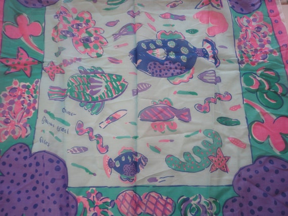 Vintage Cotton Barrier Reef Ken Done Scarf Made i… - image 8