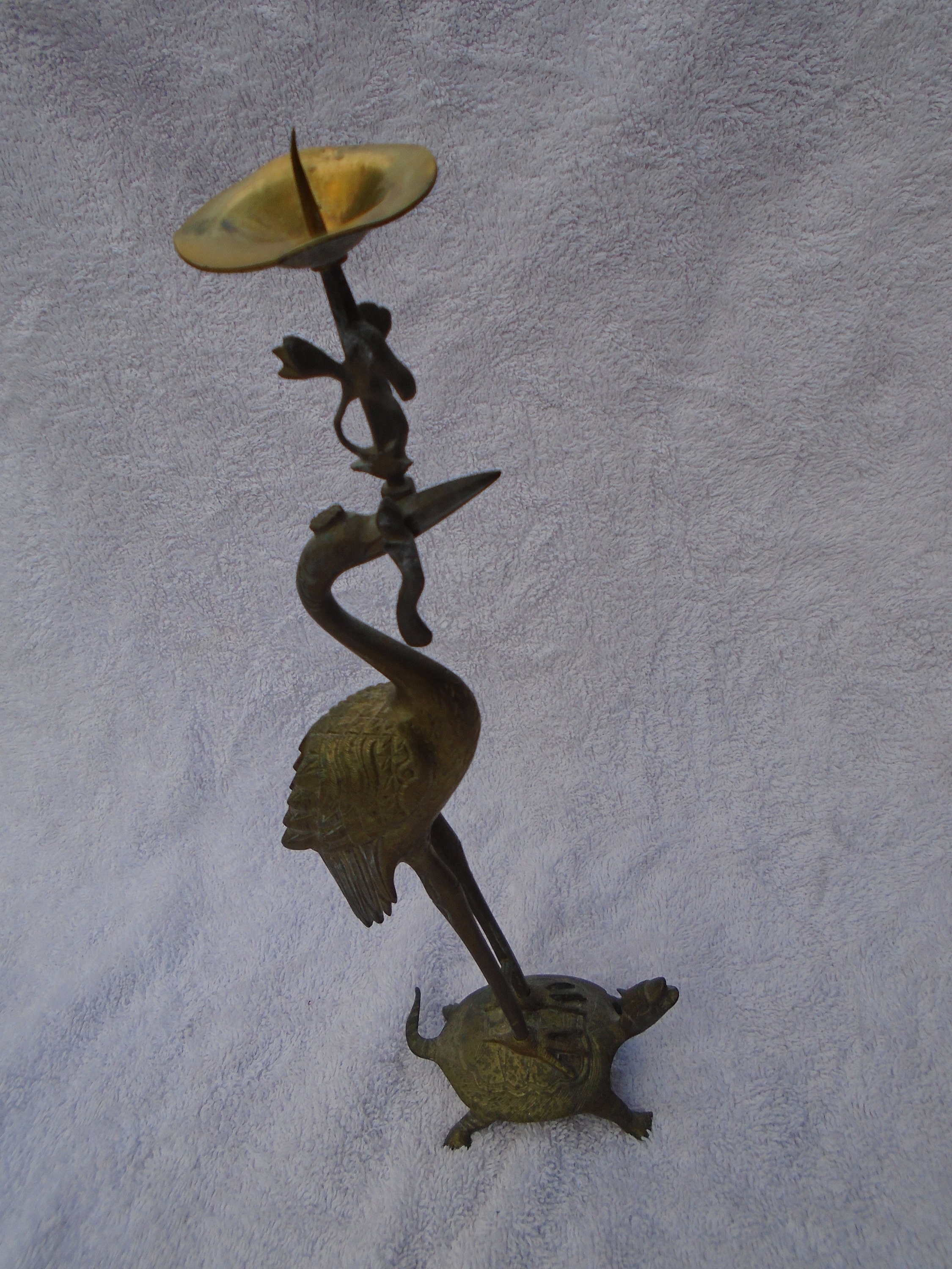 Vintage Fritz Brass Crane of Turtle Candleholder From Vintage Fritz Brass Crane of Turtle Candleholder From