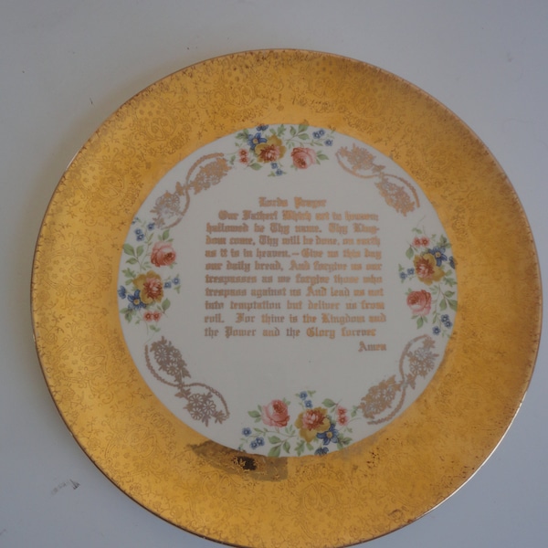 Vintage 22 Karat Ceramic Windsor Products Lords Prayer Plate Wall Decor, Windsor Products, Lords Prayer, Lords Prayer Plate,Plate Wall Decor