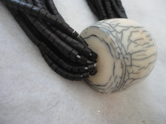 Vintage Chunky Black Seed Bead Ivory Resin Africa… - image 3