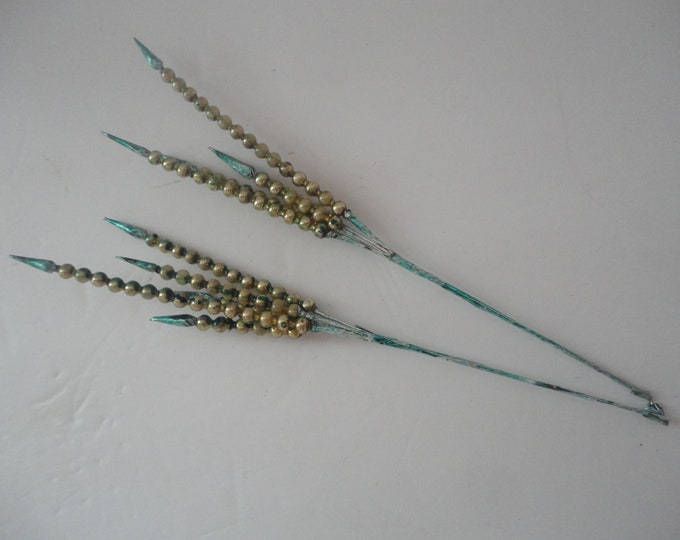 Vintage Tarnished Blue Silver Mercury Glass Bead Picks Made in Japan