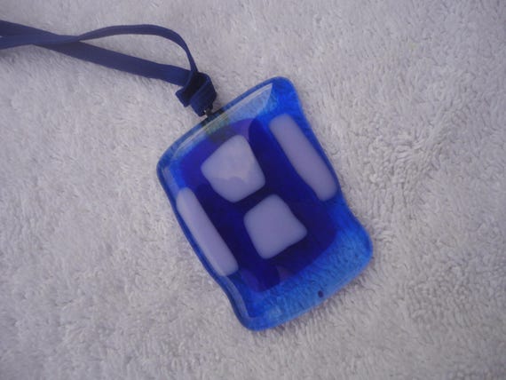 Vintage Handmade Murano Blue White Glass Pendant Necklace, Murano Glass Pendant, Chard Glass Pendant Necklace,Summertime Glas Murano Pendant