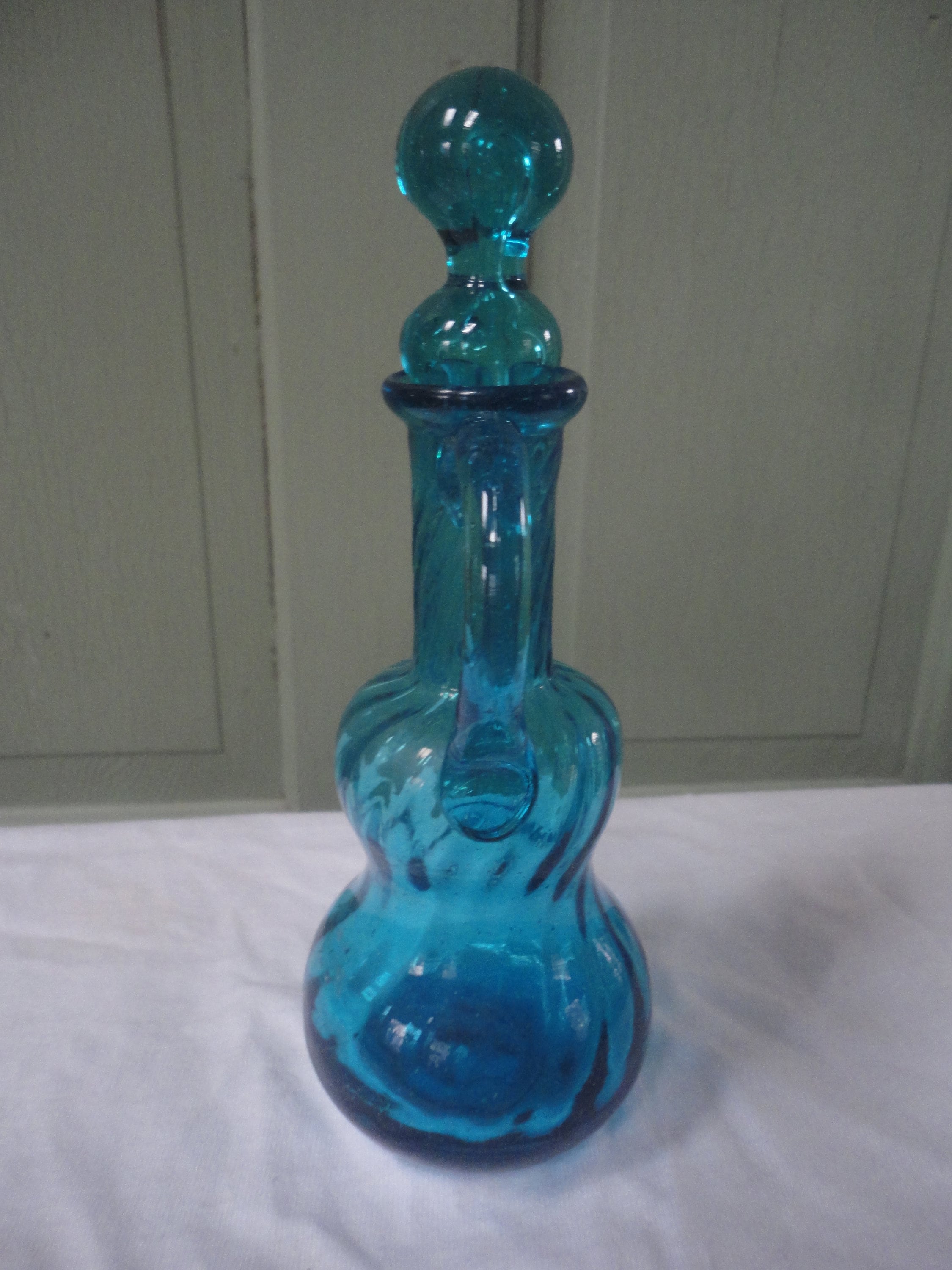 Vintage Hand Blown Aqua Glass Cruet With Stopper Hand Blown Etsy