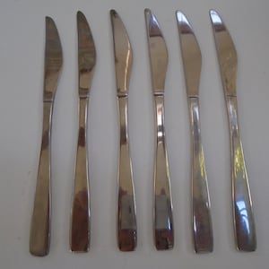 Vintage Stainless Steel John Stephenson Sheffield Super Sharp Knives, Flat Handle Knives, Danish Looking Knives, 6 Super Sharp Knives, Flat