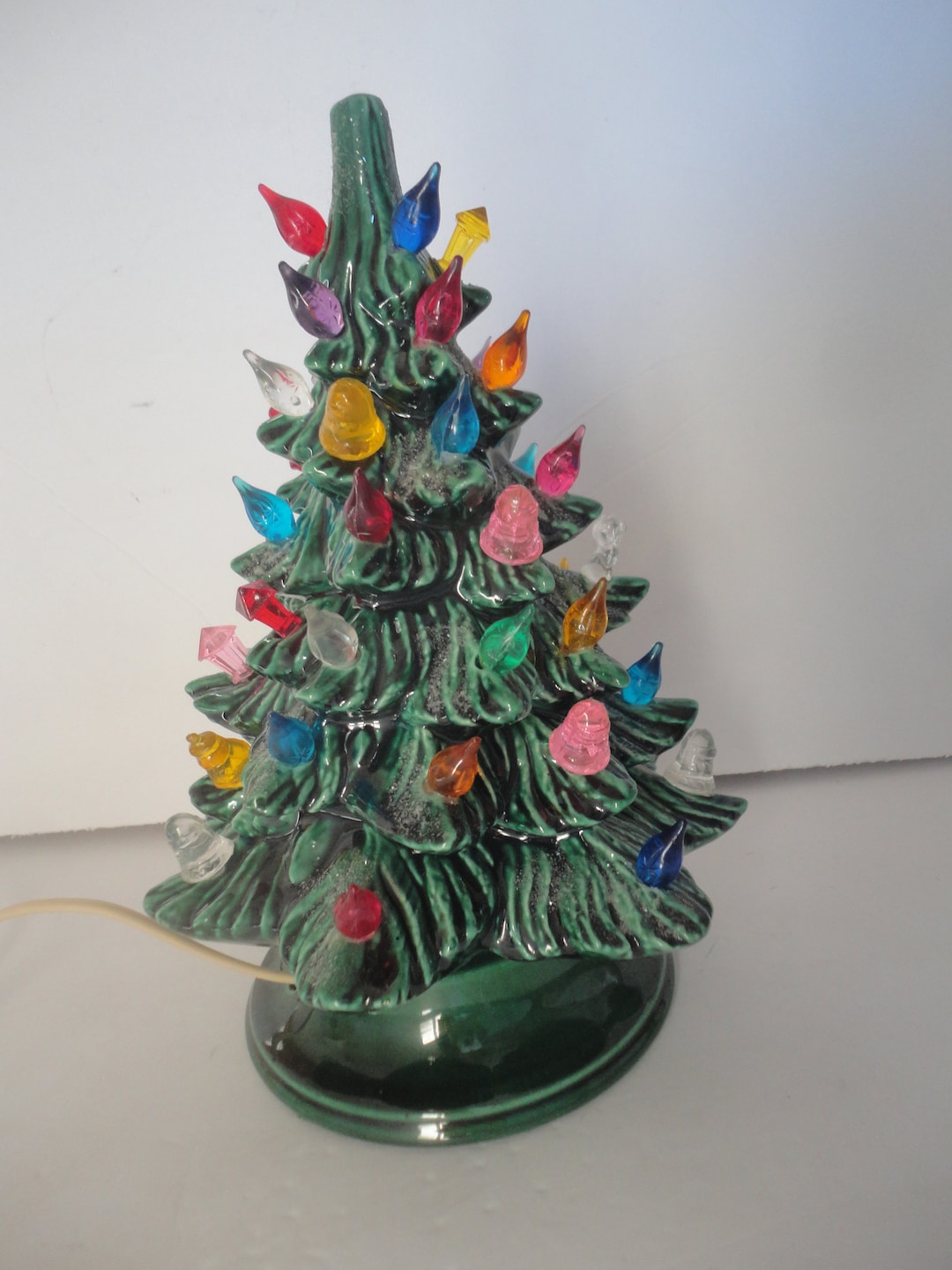 Vintage Small Green Ceramic Electric Christmas Tree Base, Ceramic