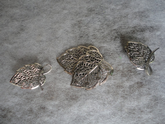 Vintage Beau Sterling Silver Filigree Leaves Set, Beau Sterling Silver, Beau Set, Filigree, Sterling Silver Filigree Leafs, Beau Clips Ons