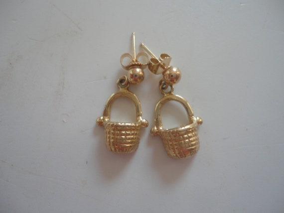 Vintage Pair of 14K Gold Nantucket Basket Dangle … - image 1