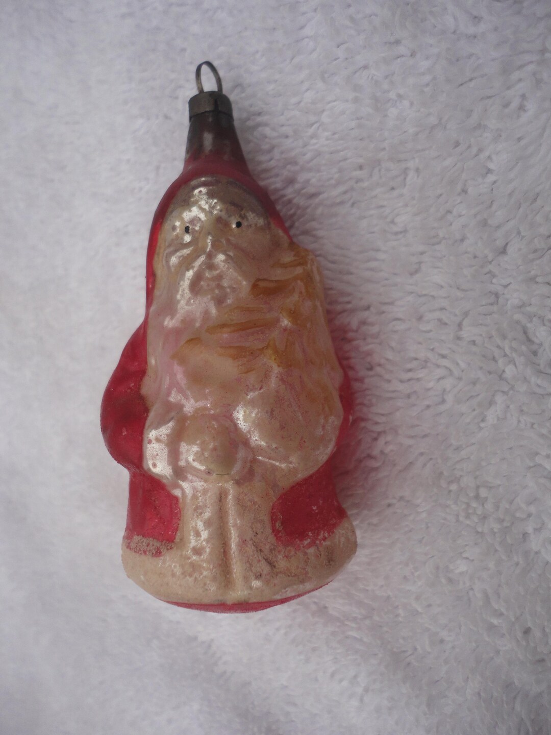 Vintage Mercury Glass Red Silver Gold Santa Christmas Ornament Made in ...