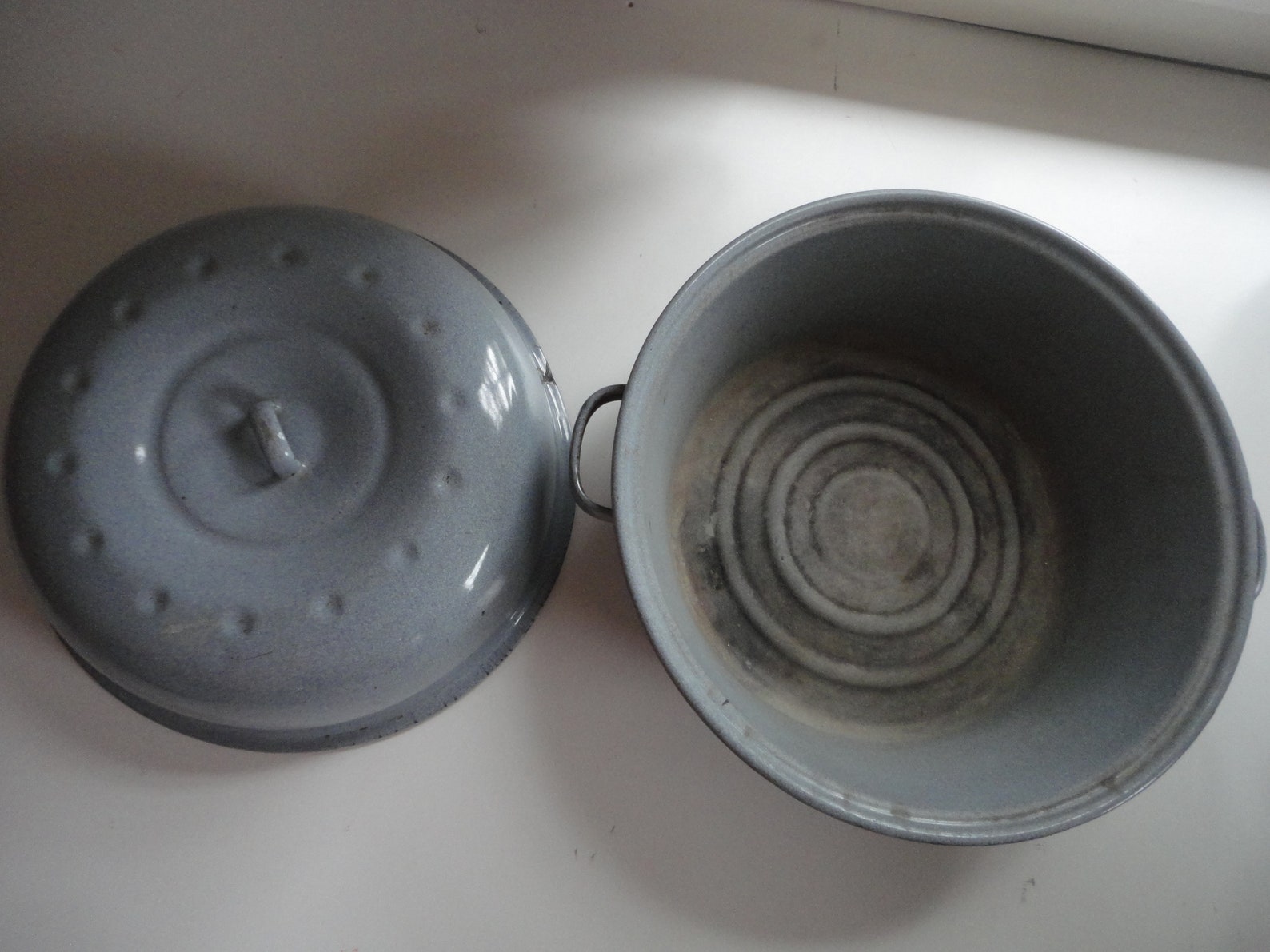 Vintage Gray Enamelware Covered Pot Gray Graniteware Covered Etsy