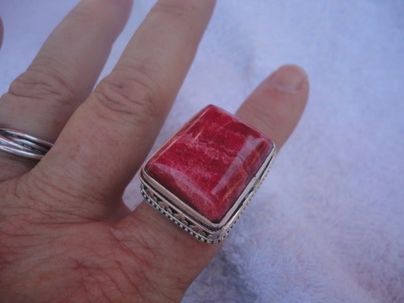 Vintage Chunky Pink Botswana Agate Sterling Silve… - image 5