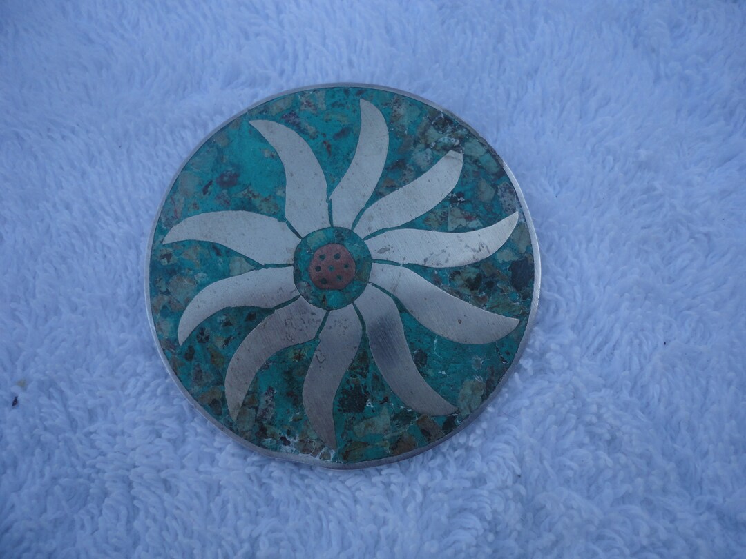 Turquoise Inlay Sign Vintage Sterling Silver Turquoise Inlaid Taxco Floral Brooch Pendant ...
