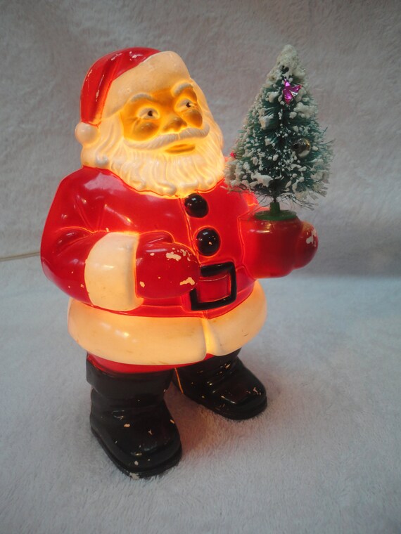 Vintage Tabletop Blow Mold Plastic Santa Light Electric Light Etsy