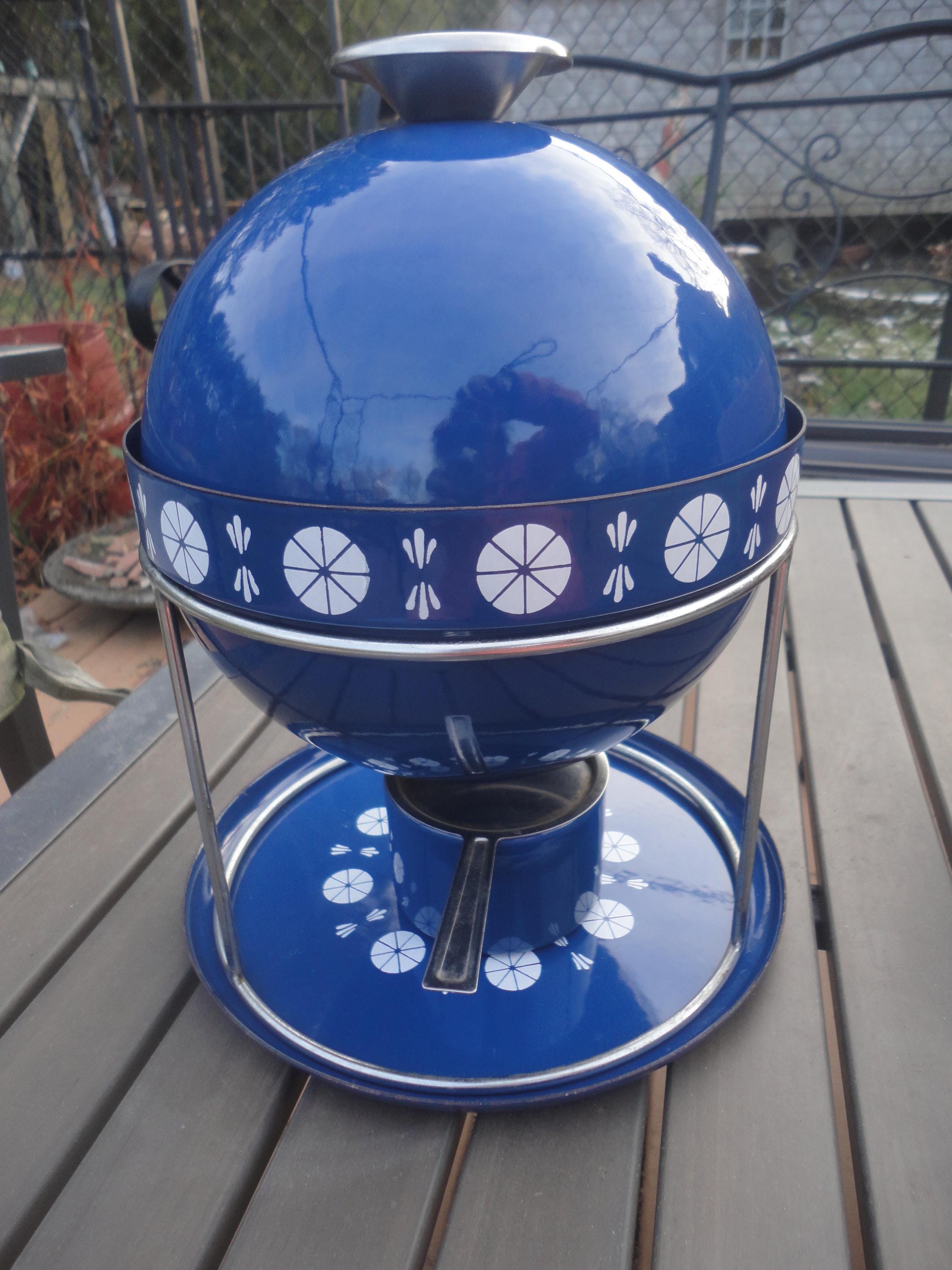 Vintage Cathrineholm Royal Blue White Enamelware Viking Fondue Set