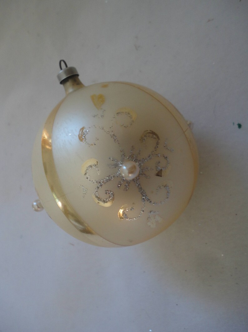 Vintage Hand Painted Gold Silver Glitter White Pearl Christmas Etsy
