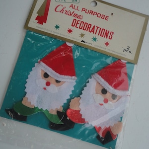 Vintage New Old Stock Felt Chenille Santa Christmas Tags, Tie On Santa Tags, Santa, Christmas Tags, Felt Santa Tie Ons, Tie On, Christmas