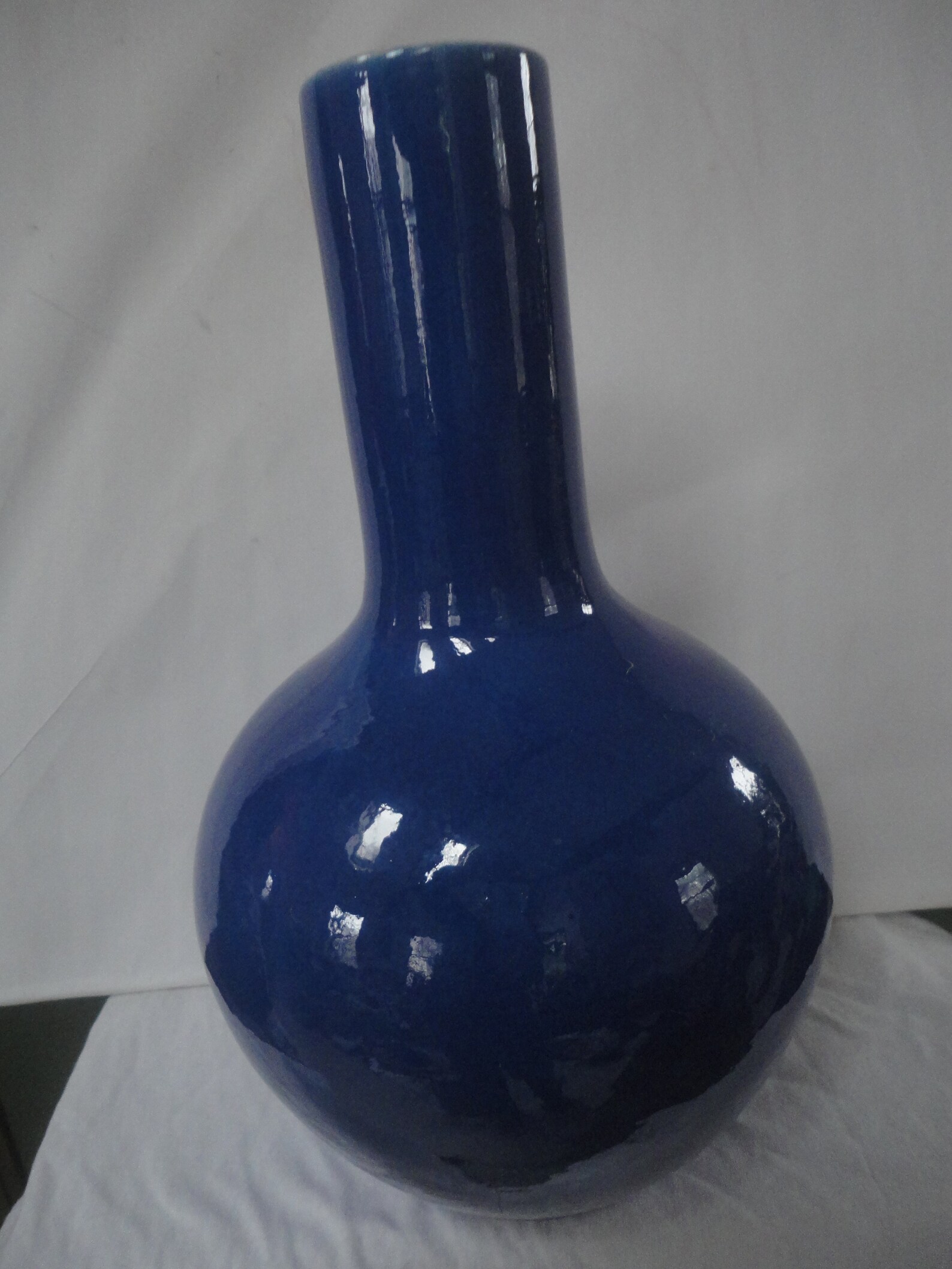 Vintage Large Oriental Ceramic Bottle Neck Sapphire Blue Vase Etsy
