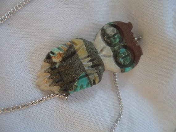 Vintage Jasper Carved Owl Necklace with Chain, Ow… - image 2