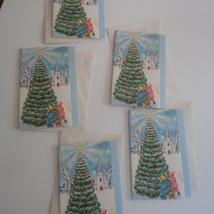 Vintage Unused Christmas Card with Envelope Kids Around Christmas Tree, Merry Christmas Cards, Christmas Greetings Card, Delightful Cards