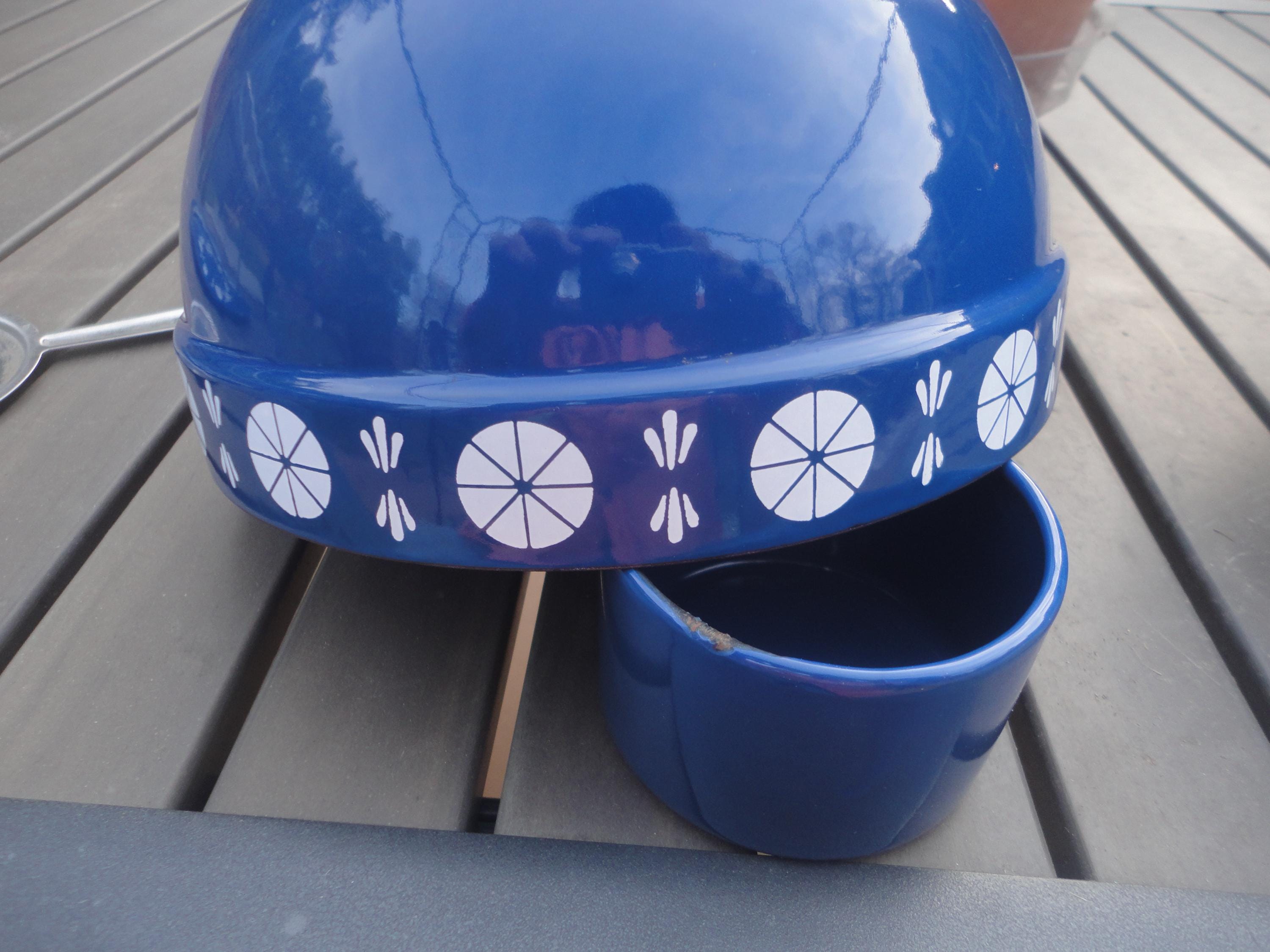 Vintage Cathrineholm Royal Blue White Enamelware Viking Fondue Set