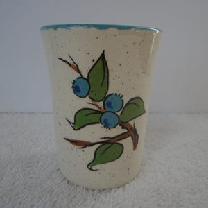 Vintage Jobi Studio Pottery Blueberry Juice Cup Made in Truro, Jobi Pottery, Blue Berries, Jobi Blue Berries Cup, Hand Paint Pottery