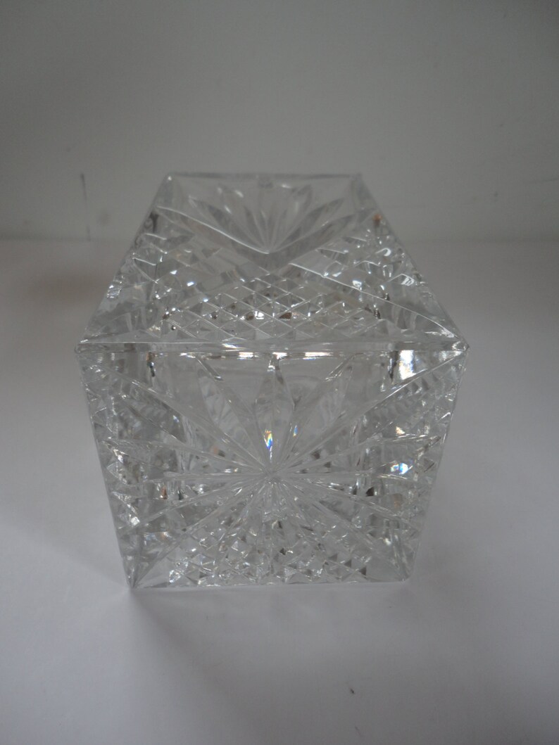 Vintage Block Glass Decanter 24 Full Lead Crystal Handcut Etsy