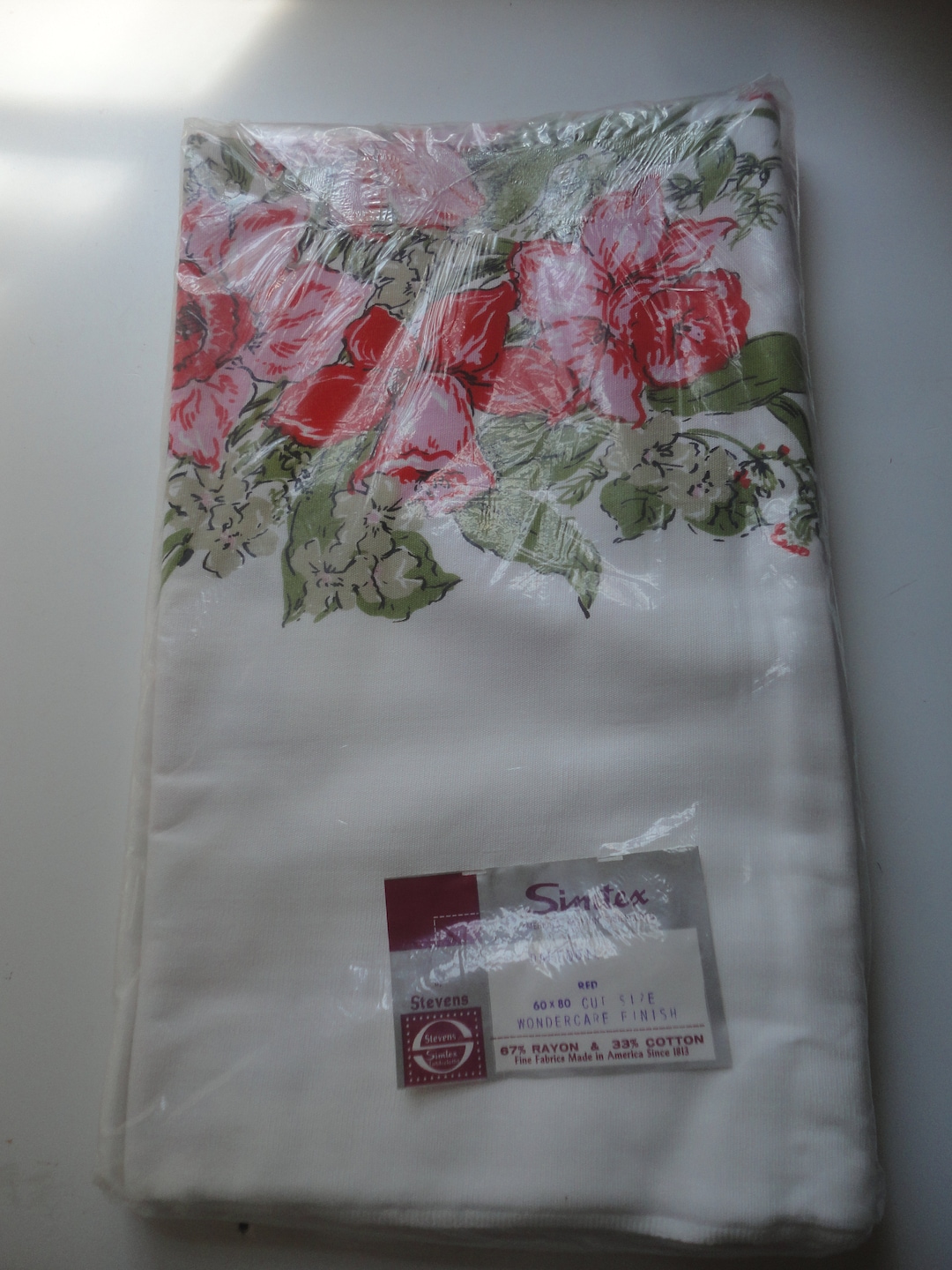 Vintage Red Pink Daffodil Simtex Cotton Rayon Unused Tablecloth ...
