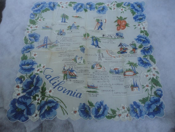 Vintage Scallop Edge Cotton California Hankie, Cot