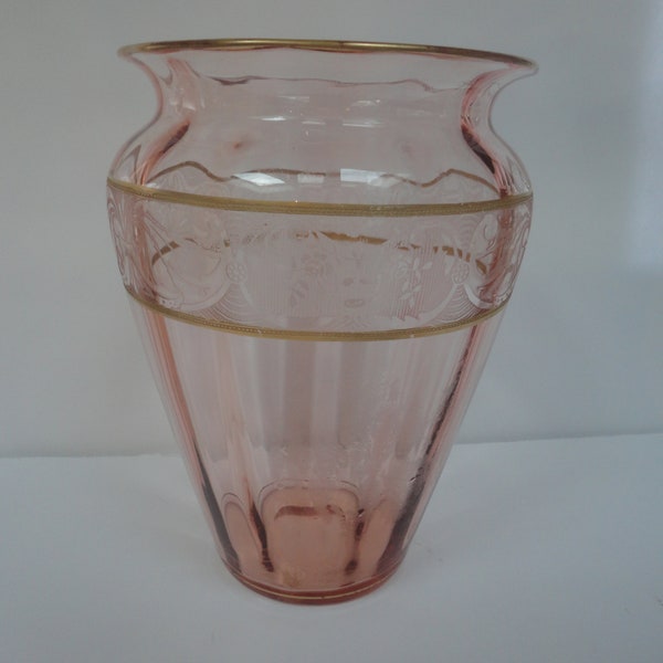Vintage Pink Depression Glass Gold Beaded Vase, Pink Depression Glass Vase, Enormous Pink Glass Vase. Peony Pink Glass Vase, Glass Vase,Vase