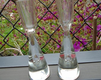 Vintage Kastrup Glas Pair of Small Candlestick Holders Made in Denmark, Bert Severin Glas, Holmegaard Glass Candleholders, Kastrup Glass
