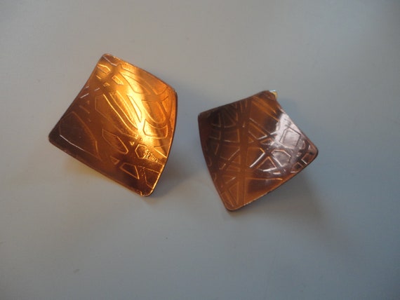 Vintage Square Hammered Copper Pierced Earrings, Hammered Copper, Copper, Copper Earrings, Hammered Copper Stud Earrings, Square Copper
