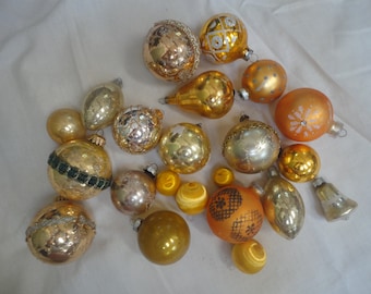 Vintage Gold Glass Christmas Ornaments, Ornaments, Lot of Gold Christmas Ornaments, Gold Ornaments, Holiday Decorations, USA,Poland Ornament