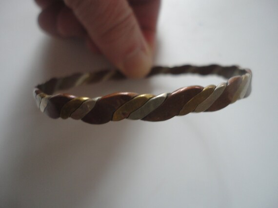 Vintage Handmade 3 Tone Braided Bangle Bracelet, … - image 5