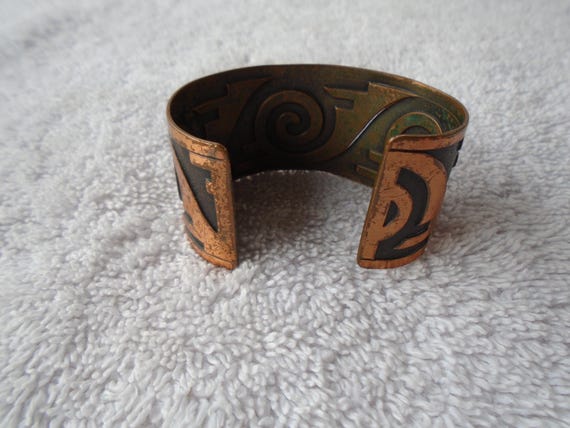 Vintage Solid Copper Black Tone Cuff Bracelet, Cu… - image 3